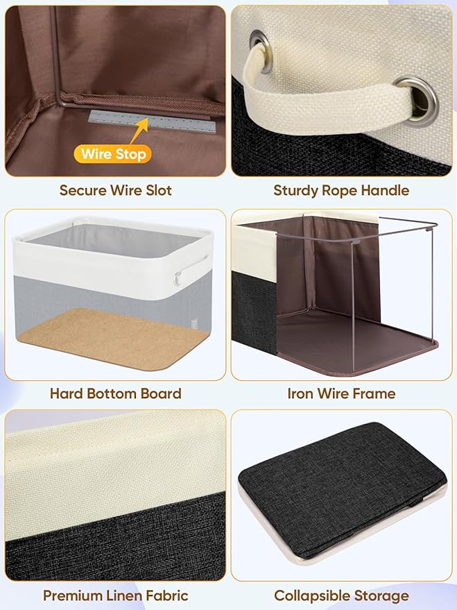 BALEINE 1 Pack Fabric Closet Storage Bins for Shelves, Linen Closet Organizers and Storage, Decorative Baskets for Organizing, Shelf, Clothes, Home, Office (Black, 17''x13''x10.5'')