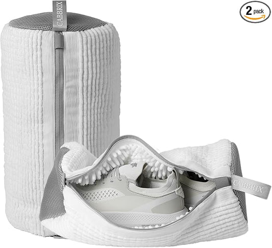 Shoe Washing Machine Bag, 2pcs Cabbirx Laundry Shoe Bag for Washer and Dryer Reusable, 360° Deep Cleaning With Durable Zipper, Washer Balls Include, Large Size for Adult (White, Adult)