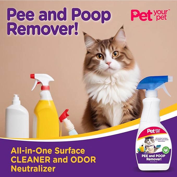 Cat Pee and Poop Remover 32 fl Oz – All-in-One Pet Stain and Odor Remover with Plant-Derived Ingredients – Stain and Odor Removers for Upholstery, Carpets & Hard Floors
