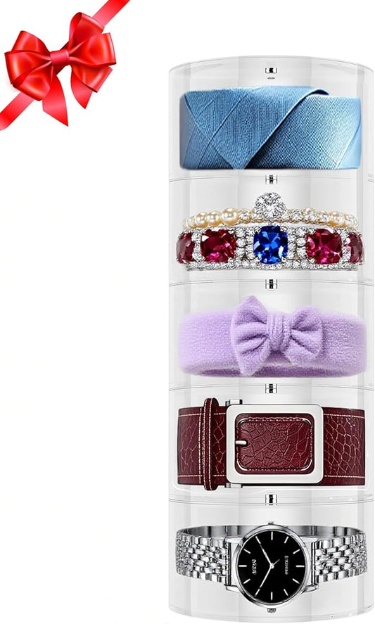 Belt Organizer, Acrylic Belt Organizer for Closet, 5 Layers Belt Box for Drawer, Stackable Belt Holder for Men, Belt Display Case for Ties, Watches, Jewelry, Gift for Husband, Family, Friends