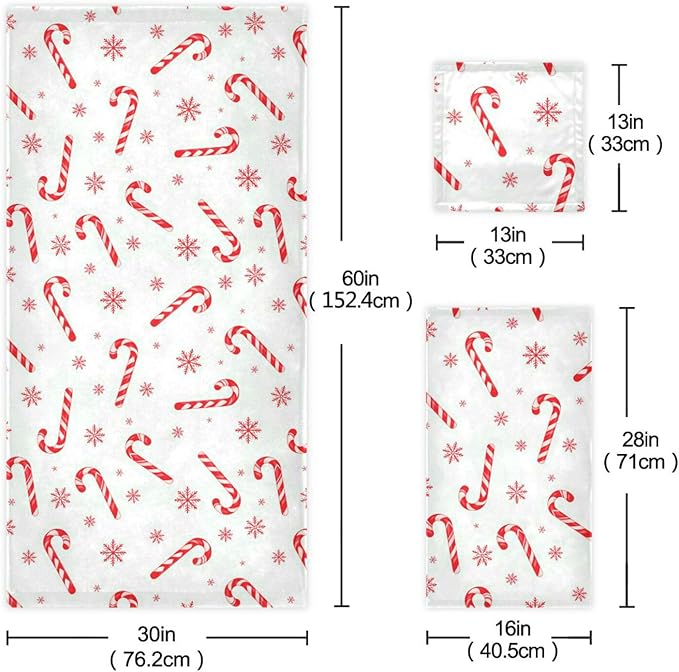 Pfrewn Christmas Winter Towels Set of 3 Red Candy Cane Snowflakes Bathroom Towel Soft Absorbent Bath Hand Towels Washcloth Guest Towel Sets Xmas Holiday Decor
