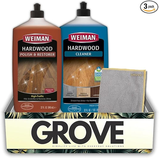 Weiman High Traffic High Gloss Hardwood Floor Polish & Restorer 32 oz & Weiman Professional Citrus Scent Hardwood Cleaner 32 oz Bundle with Microfiber Cloth – Floor Care and Shine – Gift Set (3 Items)