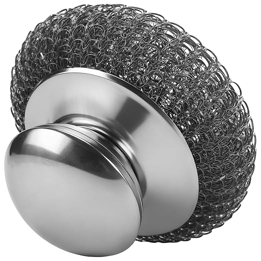 30 PCS Steel Wool Scrubbers with Handle, Equipped with Replacement Steel Scouring Pads, Metal Scrubber for Cleaning Dishes, Pans, Cast Iron, Pots, Grills, Stoves, Sink, Silver