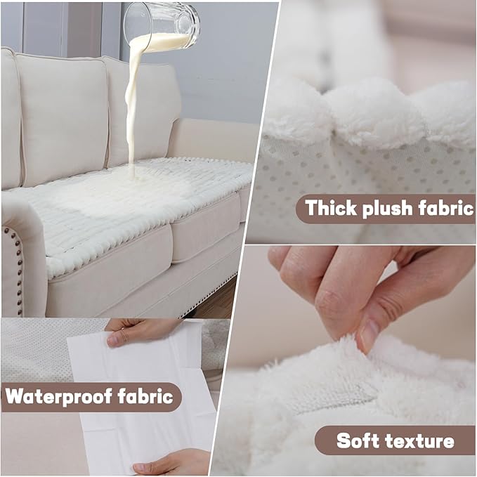 Waterproof Couch Cover for Dogs Washable,Non Slip Fuzzy Durable Couch Covers for 3 Cushion Sofa Pet Friendly Sofa Cover Dog Thick Soft Slipcovers Protector Couches Mat Bed (White, 27.6" x 59.06")