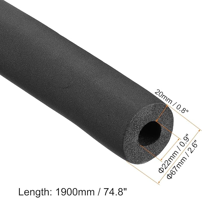 PATIKIL 74.8"Lx1.1"IDx0.8"T Pipe Insulation Foam Tube, Water Pipe Insulation Tubing Heat Preservation for Plumbing Water AC Pipe Sprinkler Spigot, Black
