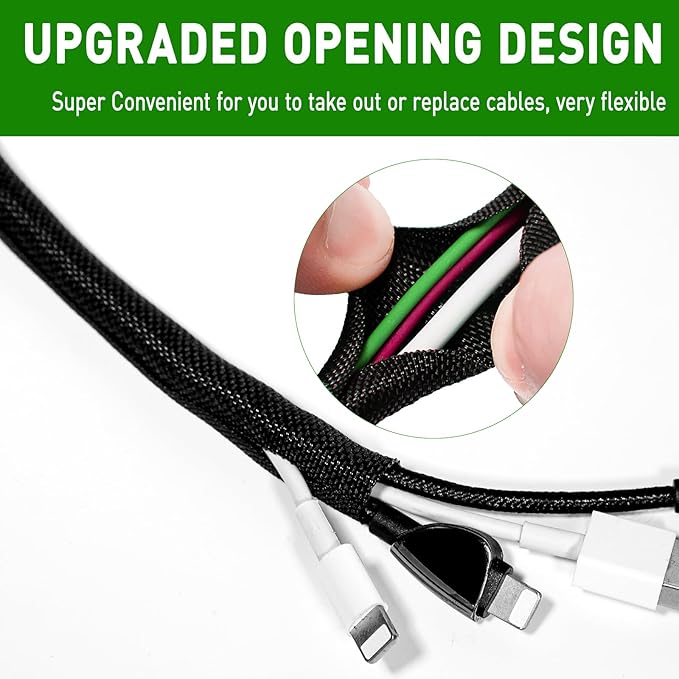 25FT Split Cable Management Sleeve Wire Loom Tubing Cord Protector for High-Temperature Automotive Harness Wires and Home Cable Management,Self-Wrapping Braided Cord Covers (1/2 Inch)