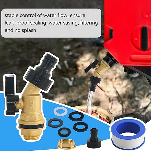 Brass Water Container Rain Barrel Spigot Kit with Filter Faucet,No Splash and Save Water, Compatible with ROTOPAX Water Containers, with Quarter Turn Ball Valve Faucet with Bulkhead Fitting
