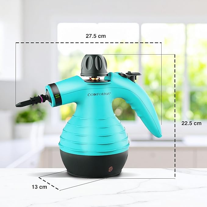 Comforday Multi-Purpose Handheld Pressurized Steam Cleaner with 9-Piece Accessories, Handheld Steamer Perfect for Stain Removal, Curtains, Car Seats, Floor, Bathroom, Window Cleaning (Light blue)