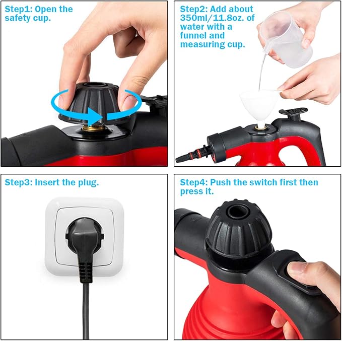 GOFLAME Steam Cleaner 1050W Handheld Multi-Purpose Powerful Steam, Sanitizer, Steamer, Steam Iron, Remove Stains/Grease from Bathroom, Kitchen (Red)