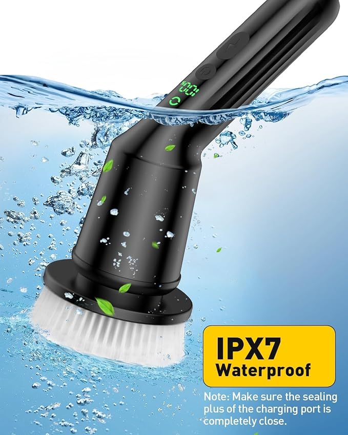 Electric Spin Scrubber,Cordless Shower Cleaning Brush IPX7 Waterproof with 3 Replaceable Brush Heads, Adjustable Extension Handle and Power Dual Speed,Power Scrubber for Bathroom Tub Tile Floor Car 5