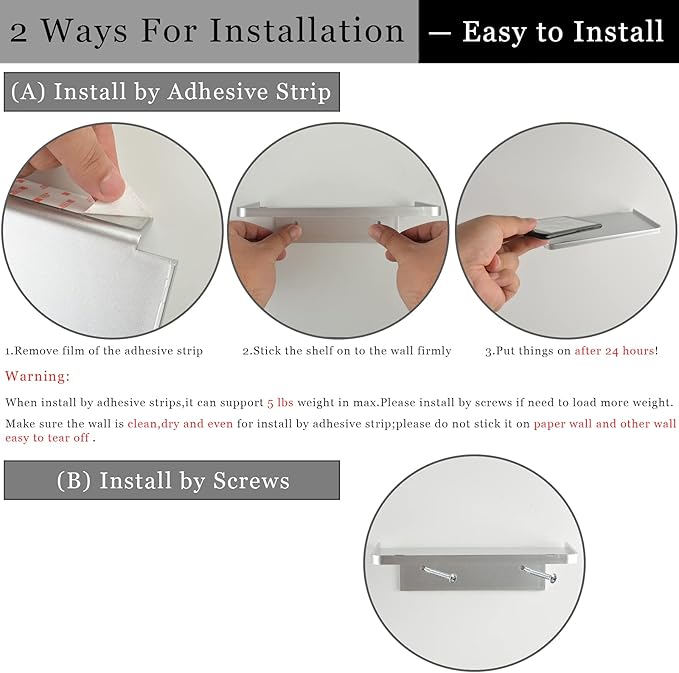 Acrylic Floating Wall Shelves - Small Stick-on Wall Mounted Phone Shelf Holder Wipes Rack Smart Speaker Shelf for Bathroom,Kitchen,Toilet,Bedroom,Office - White