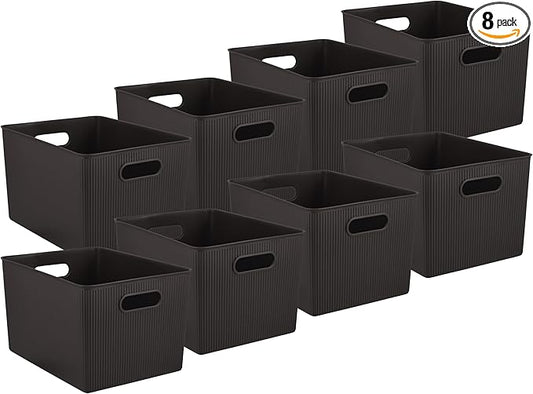Superio Decorative Plastic Basket Open Home Storage Bins Organizer Baskets, X-Large Brown (8 Pack) Container Boxes for Organizing Closet Storage Bins for Shelves Drawer Shelf 22 Liter/23 Quart