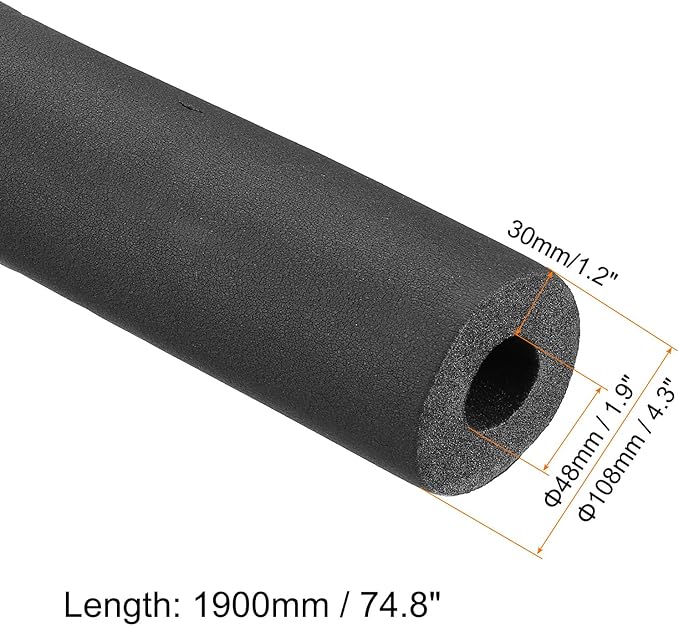 PATIKIL 74.8" Lx1.9 IDx1.2 T Pipe Insulation Foam Tube, Water Pipe Insulation Tubing Heat Preservation for Plumbing Water AC Pipe Sprinkler Spigot, Black