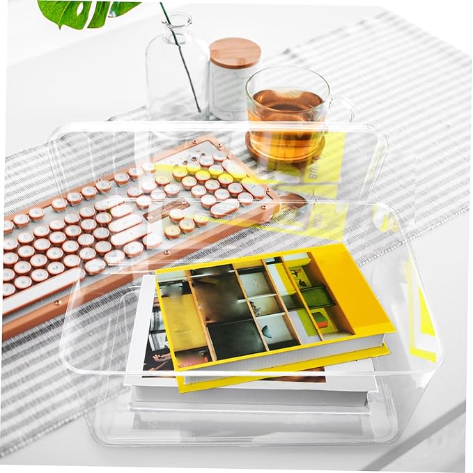 NUOBESTY Book Storage Box Lid Stackable Dustproof Organizer for Student Textbooks Acrylic Sundry Storage Container for Dorm Room Essentials