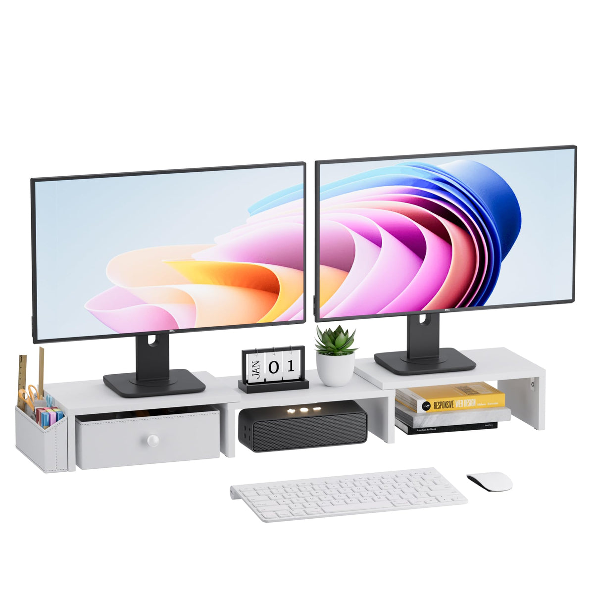Dual Monitor Stand Riser, Adjustable Length & Swivel | All Products - Image 1