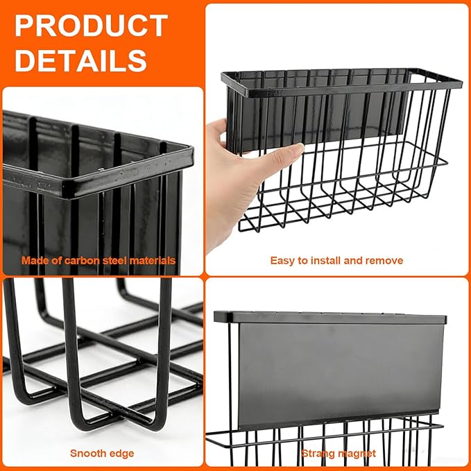 Magnetic Storage Shelf 2 Pack, Magnetic Dryer Balls Holder & Magnetic Spice Basket for Refrigerator, Multipurpose Fridge Organizer for Kitchen Laundry Room Organization
