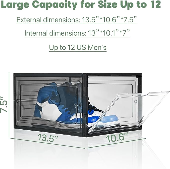 9 Pack X-Large Shoe Organizer, Thicken&Sturdy Shoe Storage Box with Clear Magnetic Door, Stackable Shoe Box with Solid Plastic, Shoe Organizer for Closet (Black)
