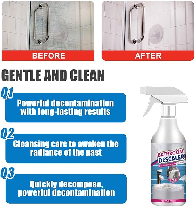 60ml/2.02fl oz Bathroom Descaler, Bathroom Descaler Foam Cleaner, Stubborn Stains Cleaner, Bathroom Descaler Spray, Bubble Cleaner Foam Spray, All Purpose Rinse Cleaning Foam for Bathroom (1PCS)