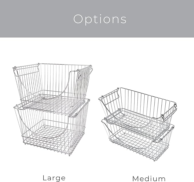 Smart Design Stacking Baskets with Handles - Set of 2 Large - Steel Metal Wire - Fruit Produce and Vegetable Safe Storage Bin Organizer - Pantry Counter Stand Rack - 12.5 x 8.5 Inch - Gunmetal