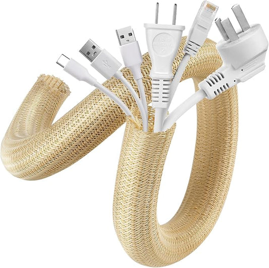 AGPTEK Cable Sleeve, 2 Pack 5ft - 1.2 Inch Cable Management, Desk Cord Cover Organizer Wire Hider for Office Computer TV Wire Loom Tubing, Pet Proof Cord Protector from Cat Dog Chewing, Wood Color