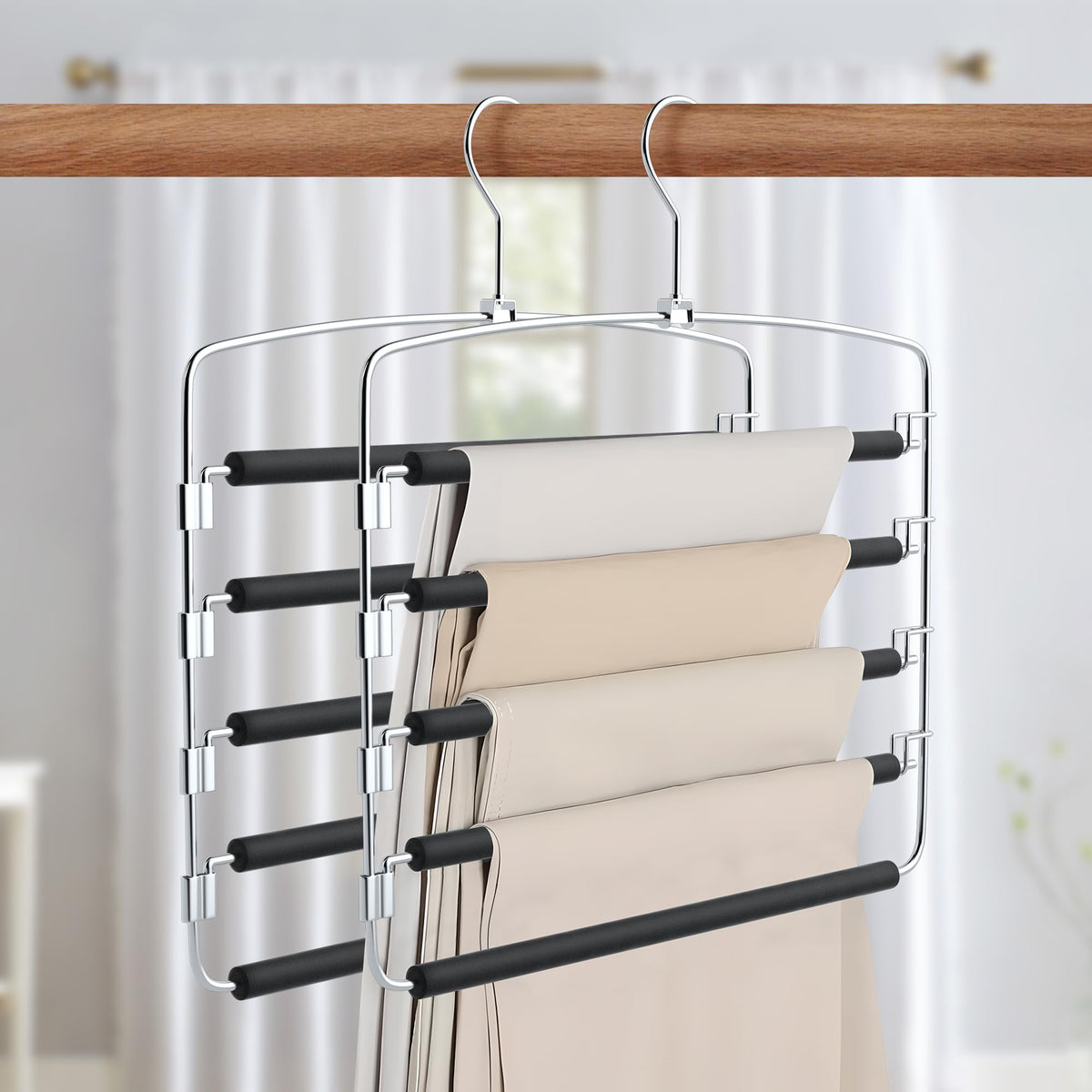 Pants Hangers Space Saving, 2 Pack Anti-Slip Space Saving Hangers - Image 1