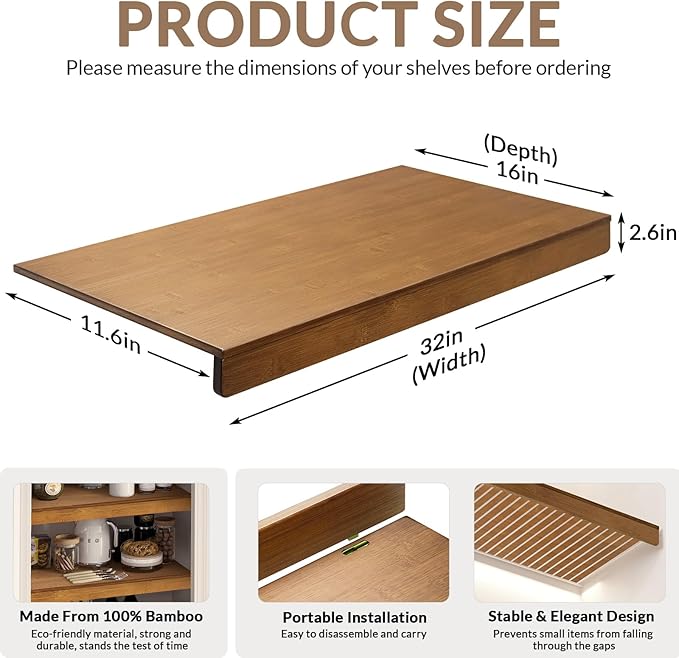Wire Shelf Covers, Bamboo Wire Rack Covers for Pantry, Closet (4pcs, 32" W x 16" D)