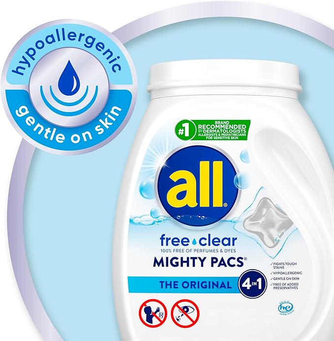 all Mighty Laundry Detergent Pacs, Free Clear for Sensitive Skin, Unscented and No Dye, 39 Count (Pack of 2)
