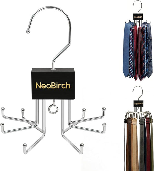 2 Pack Premium Tie and Belt Rack Hanger for Men for Closet Organizers and Storage Space Saving with 360° Rotating Hooks Anti-Slip Clips for Scarves,Hat,Baseball Caps,Tank Tops Bras (L-Shaped Hook)