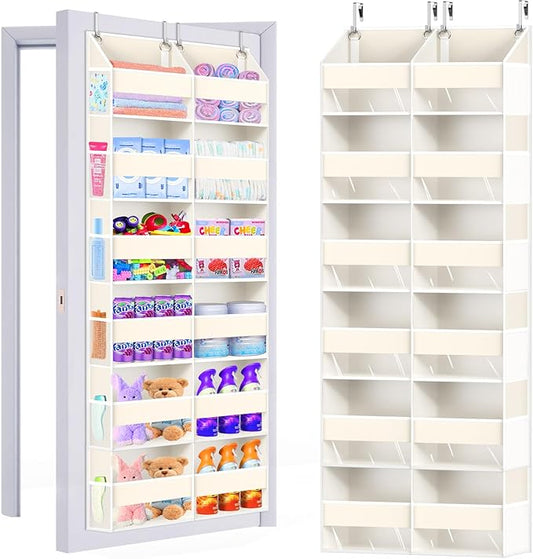 Heavy Duty Over The Door Organizer 6 Tiers, Extra Large Behind Door Storage of 12 Big Front & 12 Mesh Pockets, 80lb Weight Capacity, Hanging Doors Storage for Closet Bedroom Nursery, Beige