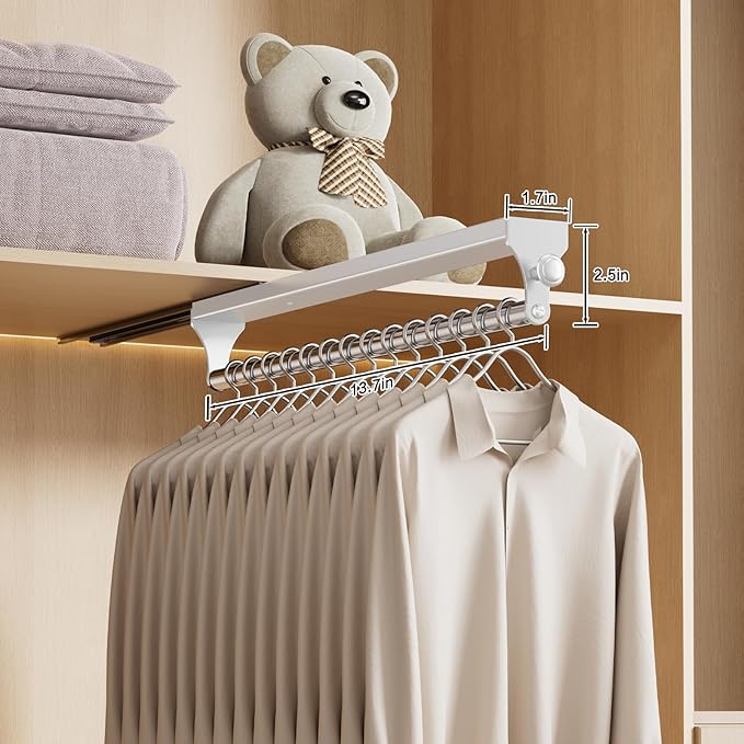 2 Pack Pull Out Closet Valet Rod, Heavy Duty Adjustable Closet Rod, 13.7inch Telescopic Pant Rack, Space Aluminum Clothes Hanger Rail, Closet Storage Organizer for Trousers Clothes White