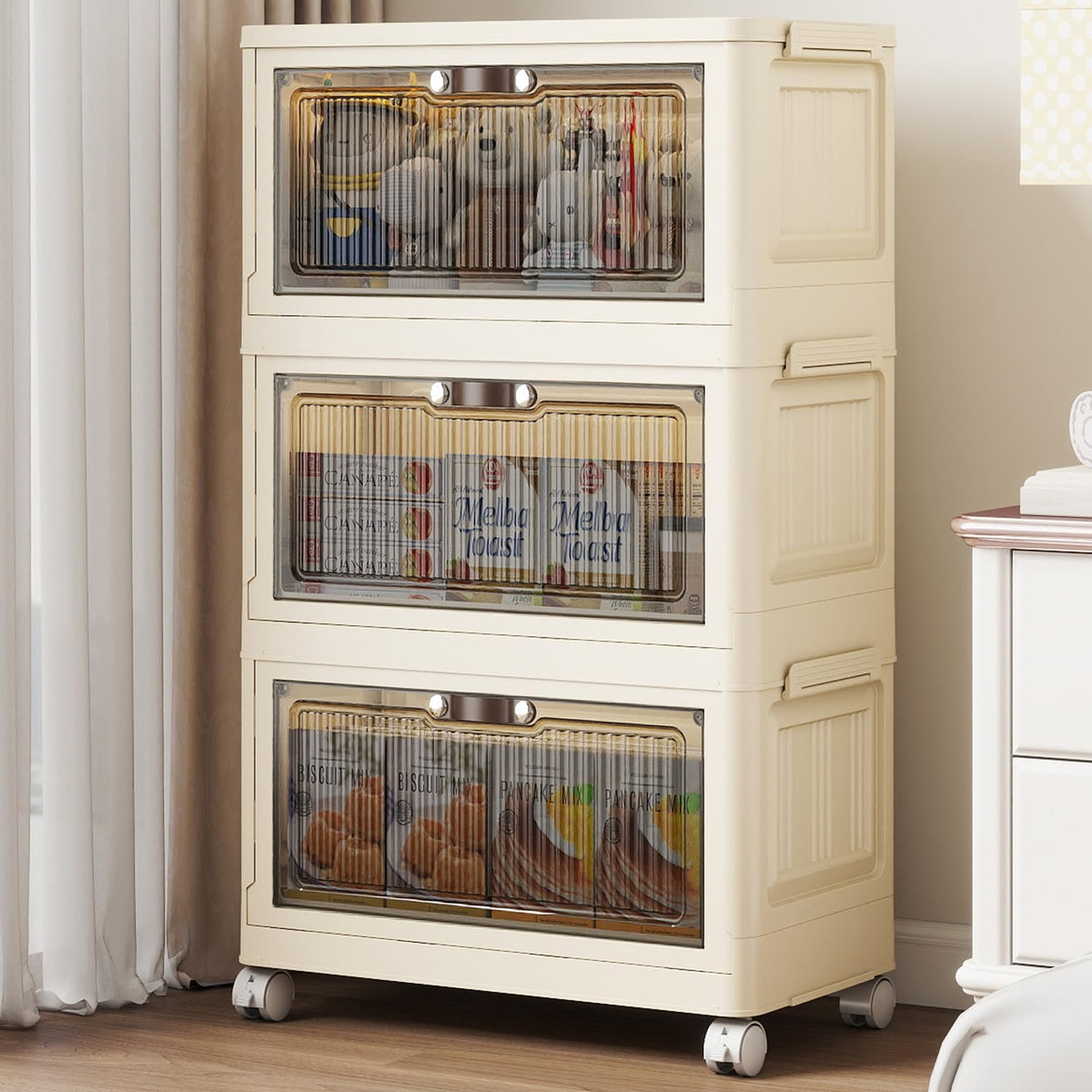 3 Tier Stackable Storage Bins with Lids, Storage Cabinet - Image 1