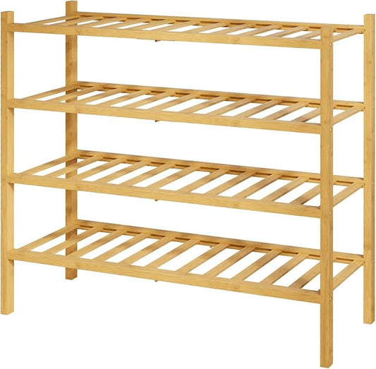 Kitsure Bamboo Wooden Shoe Rack for Closet - Stackable Shoe Organizer with Modular Structure, Space-Saving Shoe Shelf for Entryway, Living Room, Bedroom, 26.8" Wide - 4 Tiers, Natural