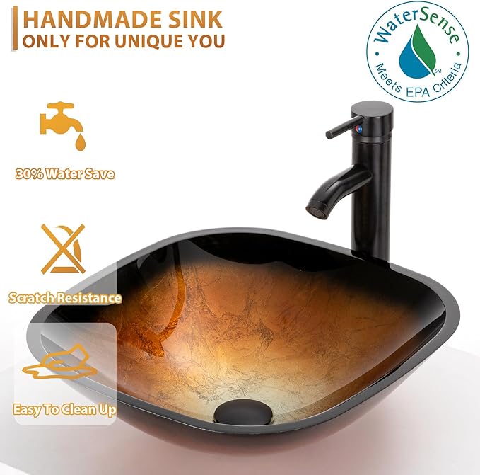 eclife 72" Modern Bathroom Vanity Sink Combo Freestanding Cabinet with Small Side Cabinet, Brown Square Glass Vessel Sink, Water Save Faucet, Drain (White+A48)