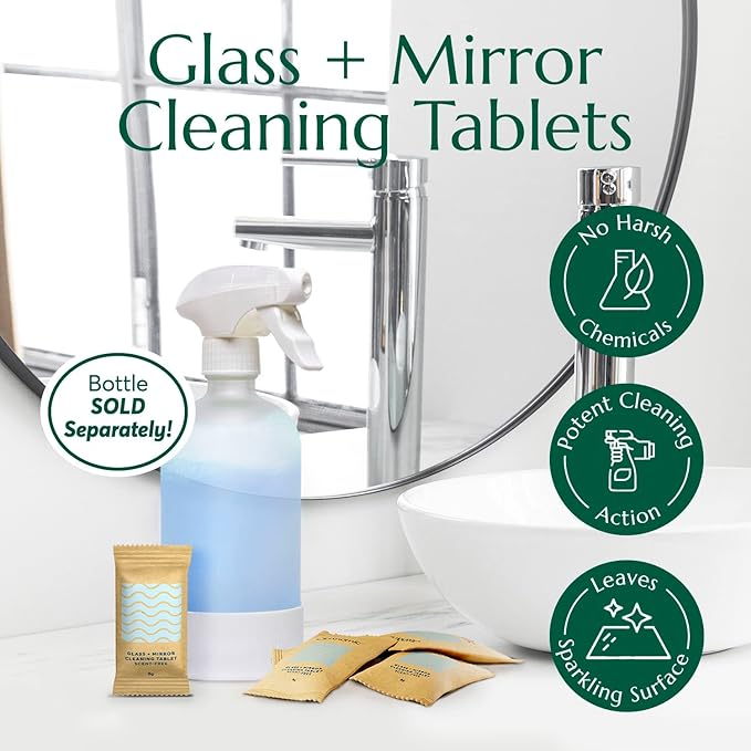CLEANOMIC Glass and Mirror Cleaner, Dishwasher Pods & Reusable Kitchen Cloth Bundle