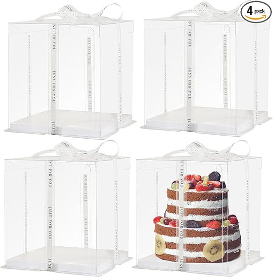 cake box-14 * 14 * 10inch/4pcs, Clear Display Gift Boxes with RibbonStackable Food Storage Containers for Pastry (Clear, 14 * 14 * 10inch/4pcs)