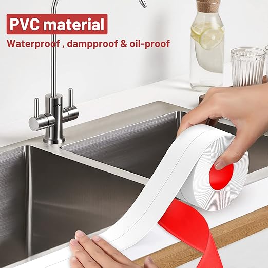 Caulk Tape, 1 Roll Self Adhesive Caulk Strip Waterproof, Caulking Sealant Tape for Kitchen, Countertop, Bathroom, Sink, Shower, Bathtub, Toilet Edge Protector with Sealing Tool (1.5" x 10.5Ft)