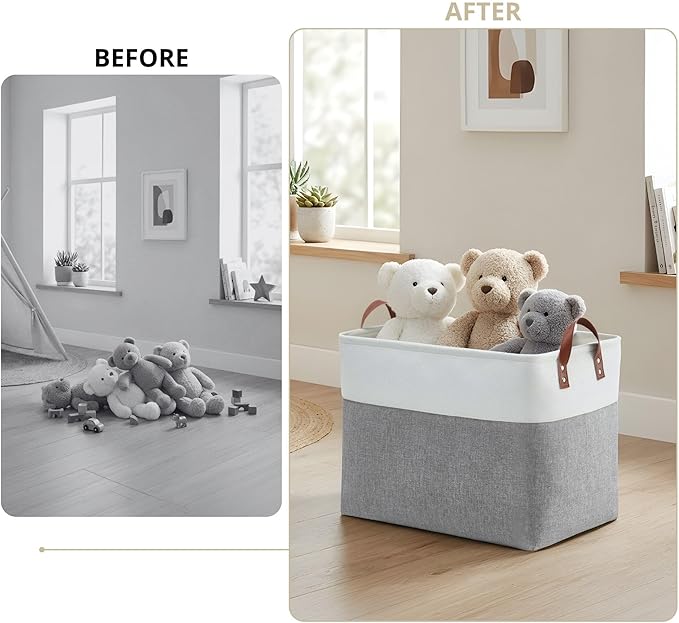 DECOMOMO Extra Large Storage Baskets, Fabric Storage Bins with Handles for Organizing Shelves, Toys, Nursery, Laundry (Grey & White, 3pcs)