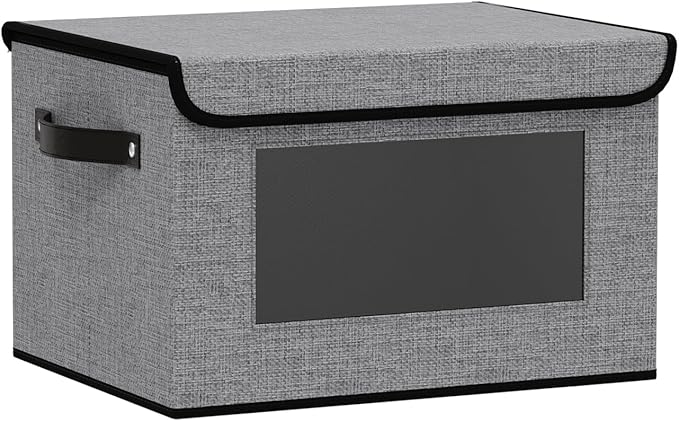 Fabric Storage Bin with Lid, Storage Box with Handles, 10.2 x 7.8 x 6.7 Inch Closet Organizer for Shelves Organization, Gray, 1-Pack
