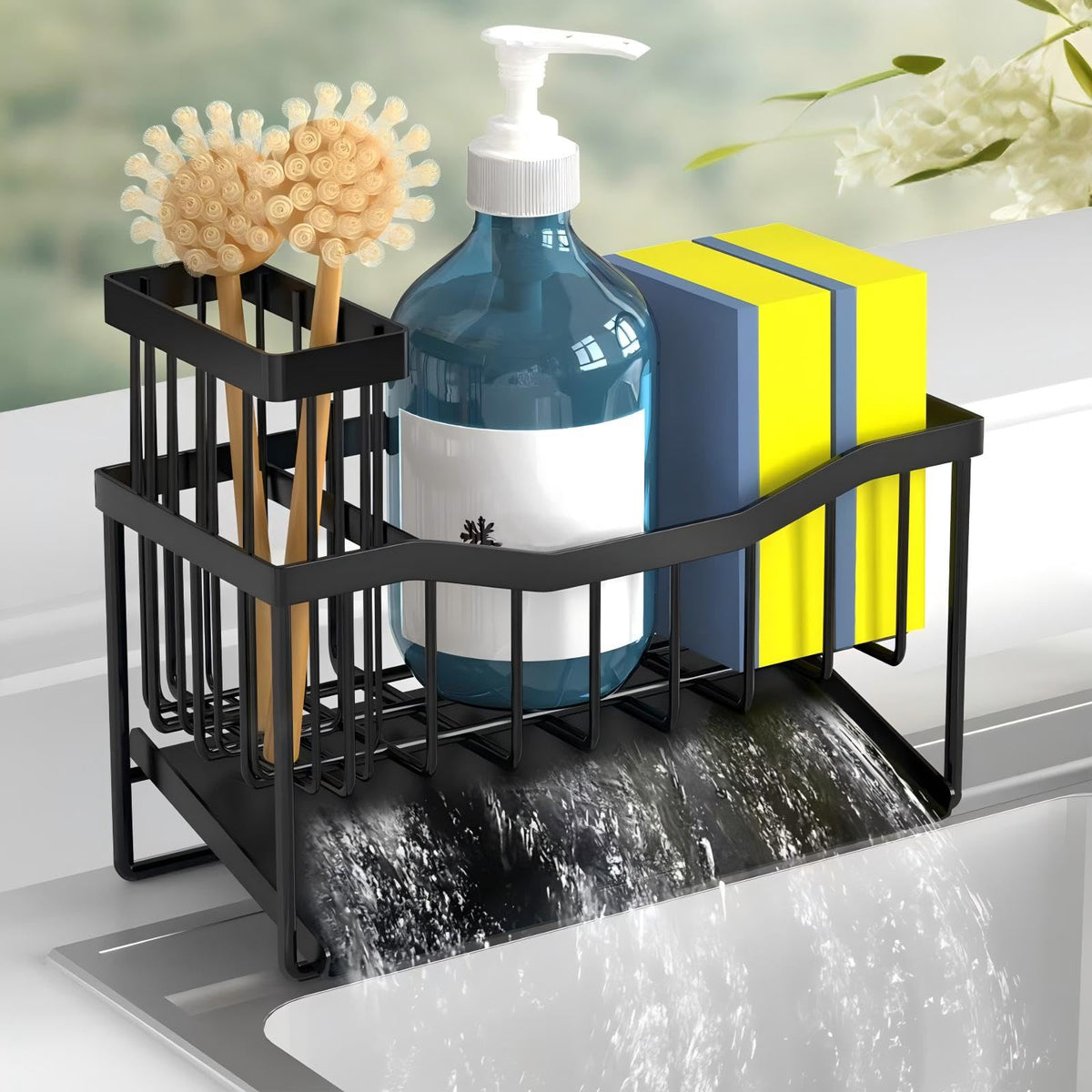 Fssvcd Maifan Sink Caddy Sponge Holder for Kitchen with Brush - Image 1