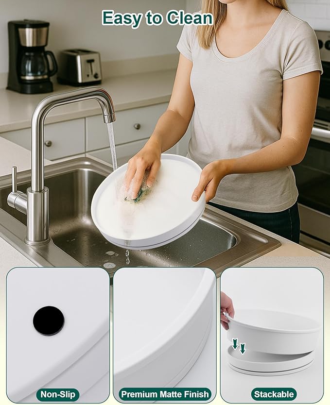 Pantry Organizers and Storage, 1 Set of 9.1 Inch Lazy Susan Organizer and 10 Inch Kitchen Organizers and Storage, Stackable Kitchen Pantry Organizers and Storage for Spice Cans Vegetable White