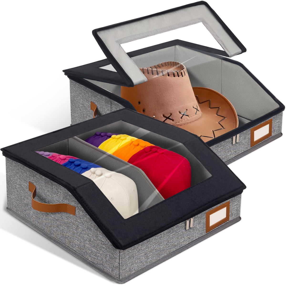2 Pack Large Stackable Hat Storage Box Baseball Cap - Image 1