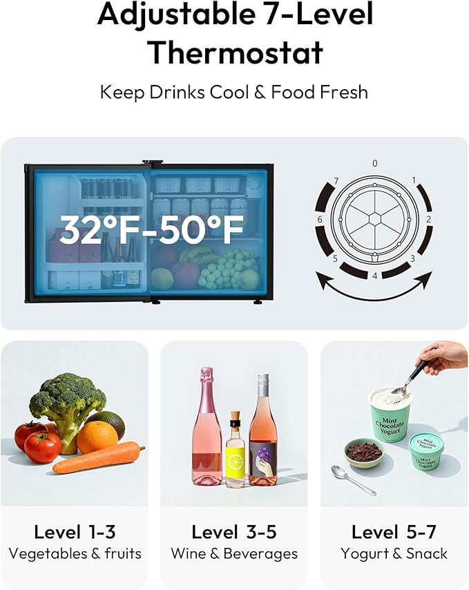 EUHOMY 1.7 Cu.Ft Mini Fridge with Freezer, Reversible Single Door Compact Refrigerator, Adjustable Thermostat, Energy Saving, Mini Fridge for Bedroom, Office, Dorm, Black