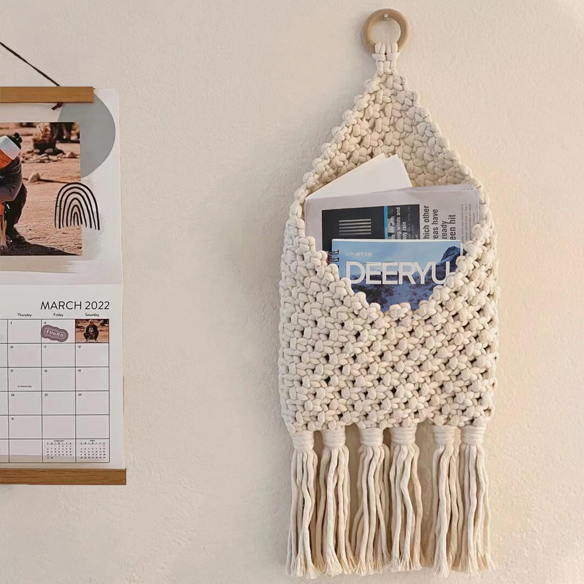 Macrame Mail Organizer Wall Mounted, Handmade Hanging - Image 1