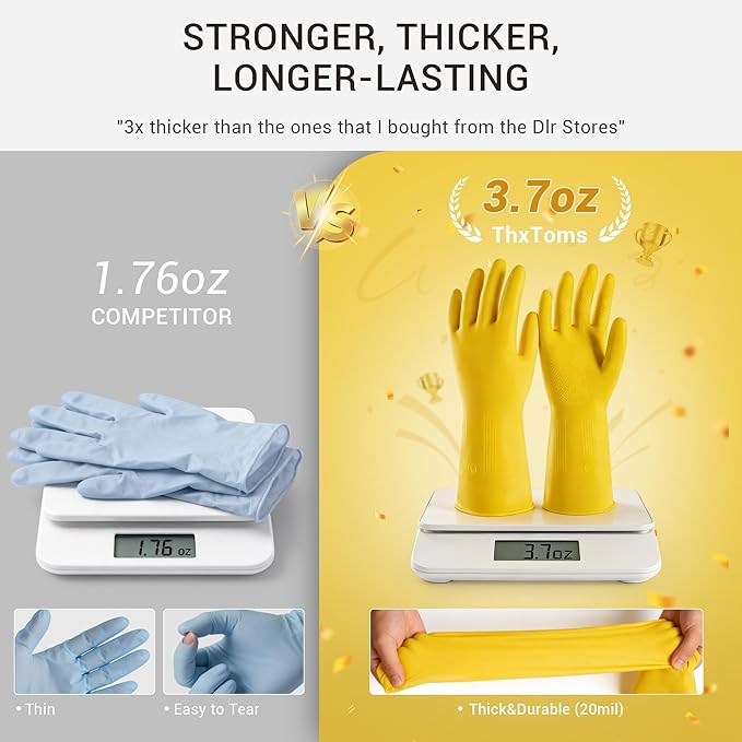 6 Pairs Rubber Cleaning Gloves,Reusable Dishwashing Gloves,Household Dish Gloves for Washing,Cleaning,Kitchen,Painting, Gardening, Pet Care,Extra Thickness,Non-Slip,13", 20 Mil, Heavy Duty,M