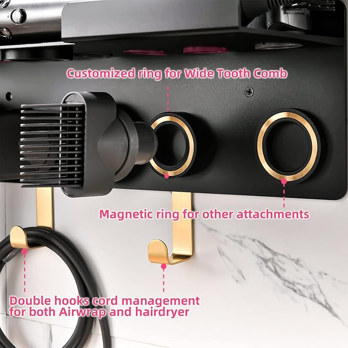 Dyson Airwrap Holder, Dyson Airwrap Wall Mount, 2in1 Dyson Airwrap Organizer and Dyson Hair Dryer Holder, Dyson Hair Dryer Stand for Dyson Airwrap Styler & Supersonic Nural Black UEMUSI