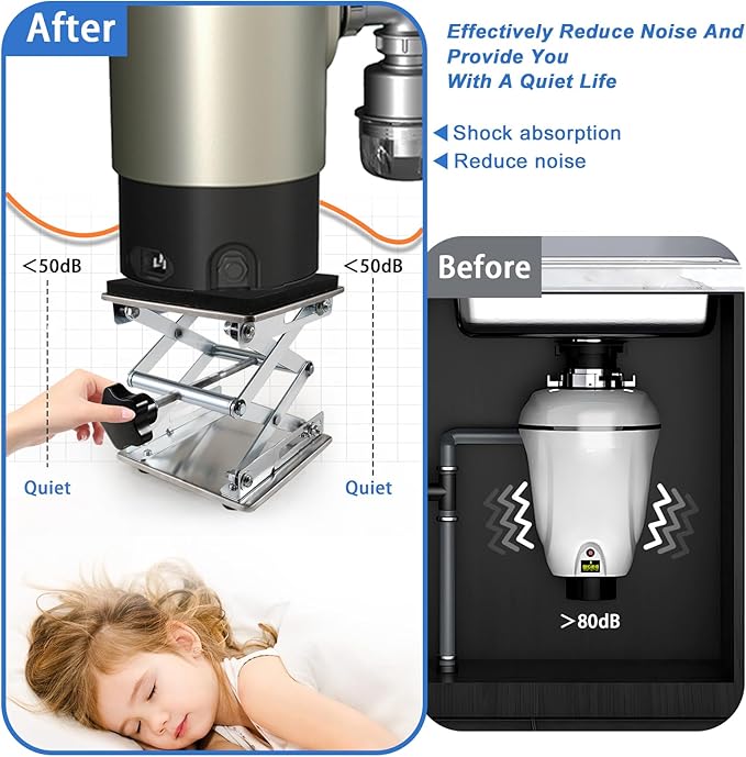 Garbage Disposer Bracket Adjustable Shock Absorber Support Kitchen Sink Garbage Disposal Parts Stainless Steel Jack Installation Kit(W：6" H：3.2-11")