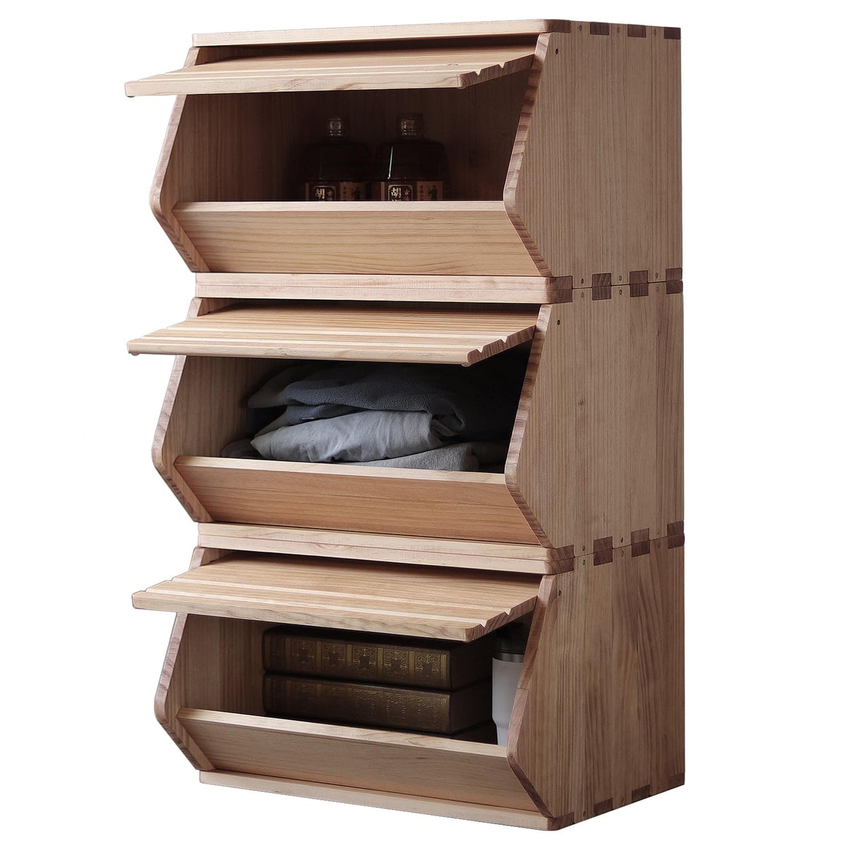 Stackable Solid Wood Storage Chests, Modular Bins with Lids - Image 1