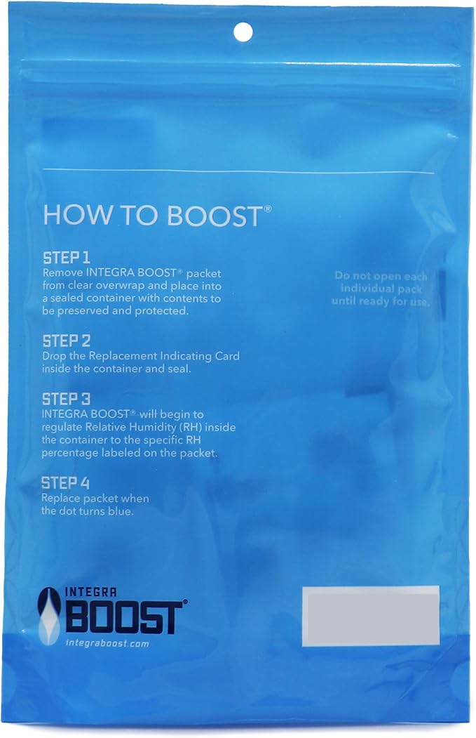 Integra Boost - 62% RH Level - 67 Gram Size - Two-Way Humidity Control Pack - Incl. Replacement Indicator Cards - Food Storage & Herbs Moisture Balancer For Up to 1 LB (Pack of 6)