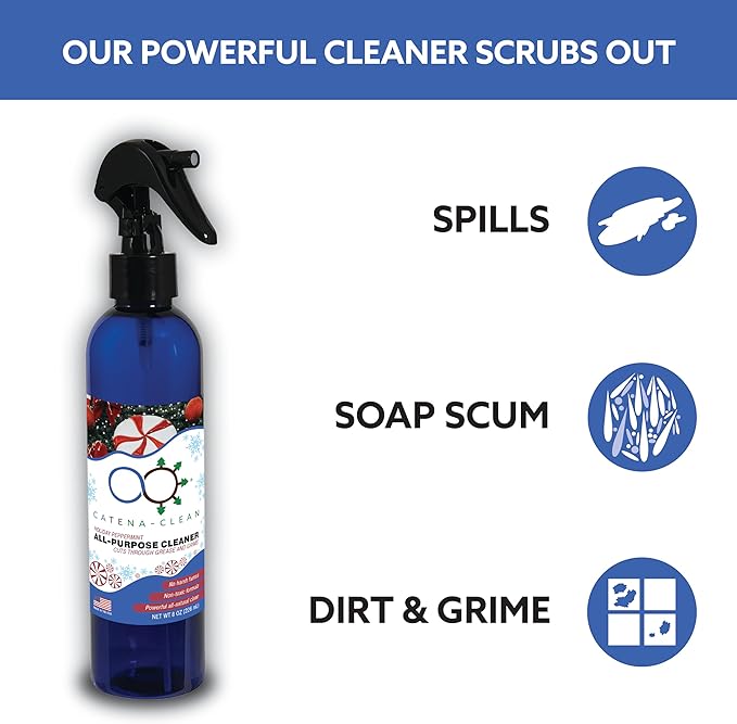 All Natural Holiday Peppermint Bathroom Spray Cleaner (Pack of 3) – Refreshing, Long Lasting, All Purpose Surface Cleaner for Toilet, Shower, Tub, Tile & Sink – Descaler & Soap Scum Remover, 8 fl. oz