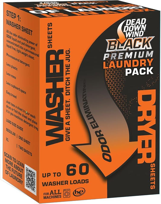 Dead Down Wind BLACK Premium Unscented Laundry Detergent Sheet/Dryer Sheet Combo for Washing up to 60 Loads